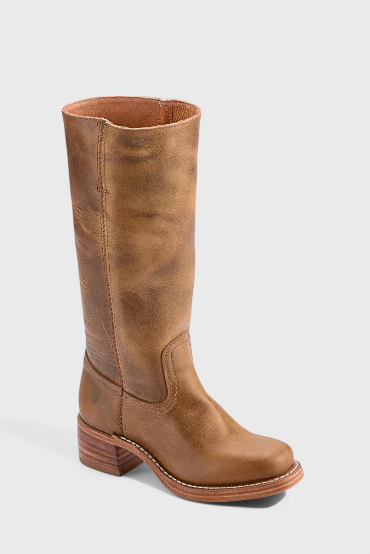 Women's Knee High Boots with Stacked Heel and Classic Round Toe