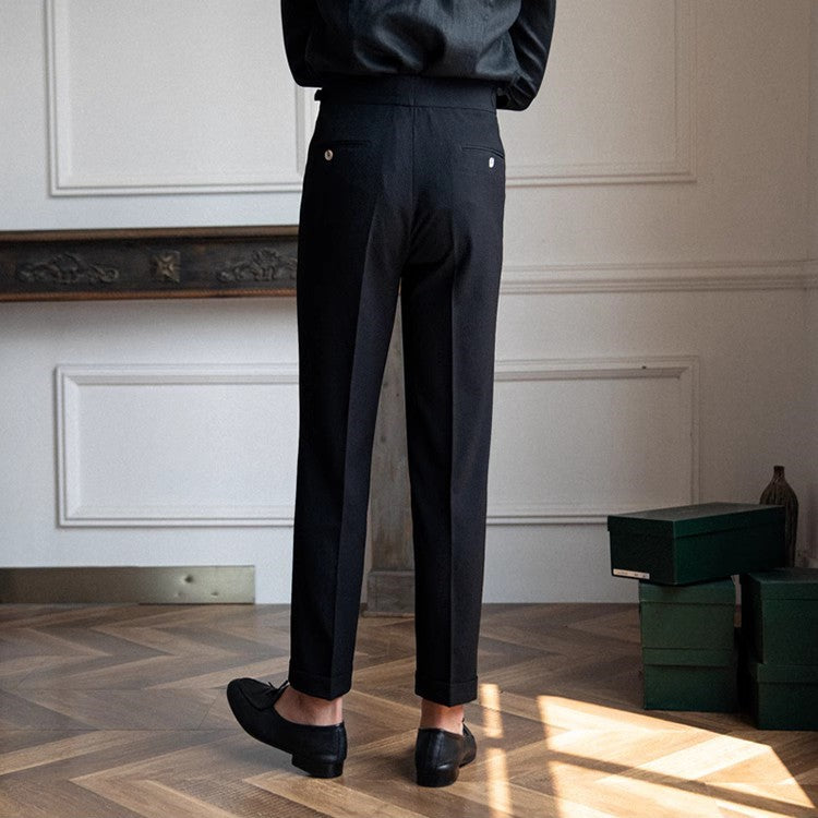 Men's High Waisted Work Trousers Pleated Ankle Length Classic Fit