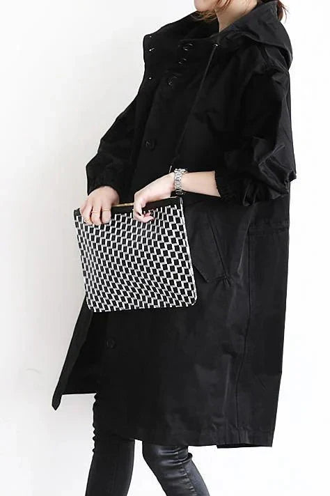 Women's Oversized Rain Jacket with Hood Button Front and Pockets