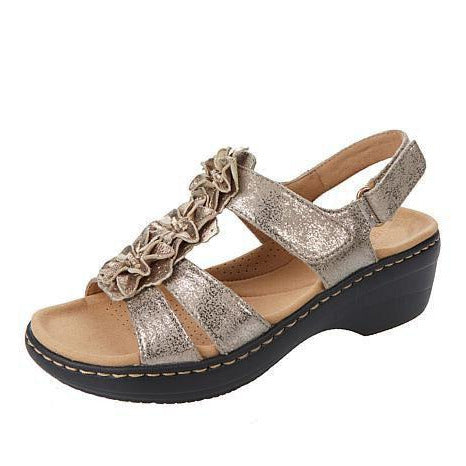 Women's Wedge Sandals with Floral Straps and Adjustable Back Closure
