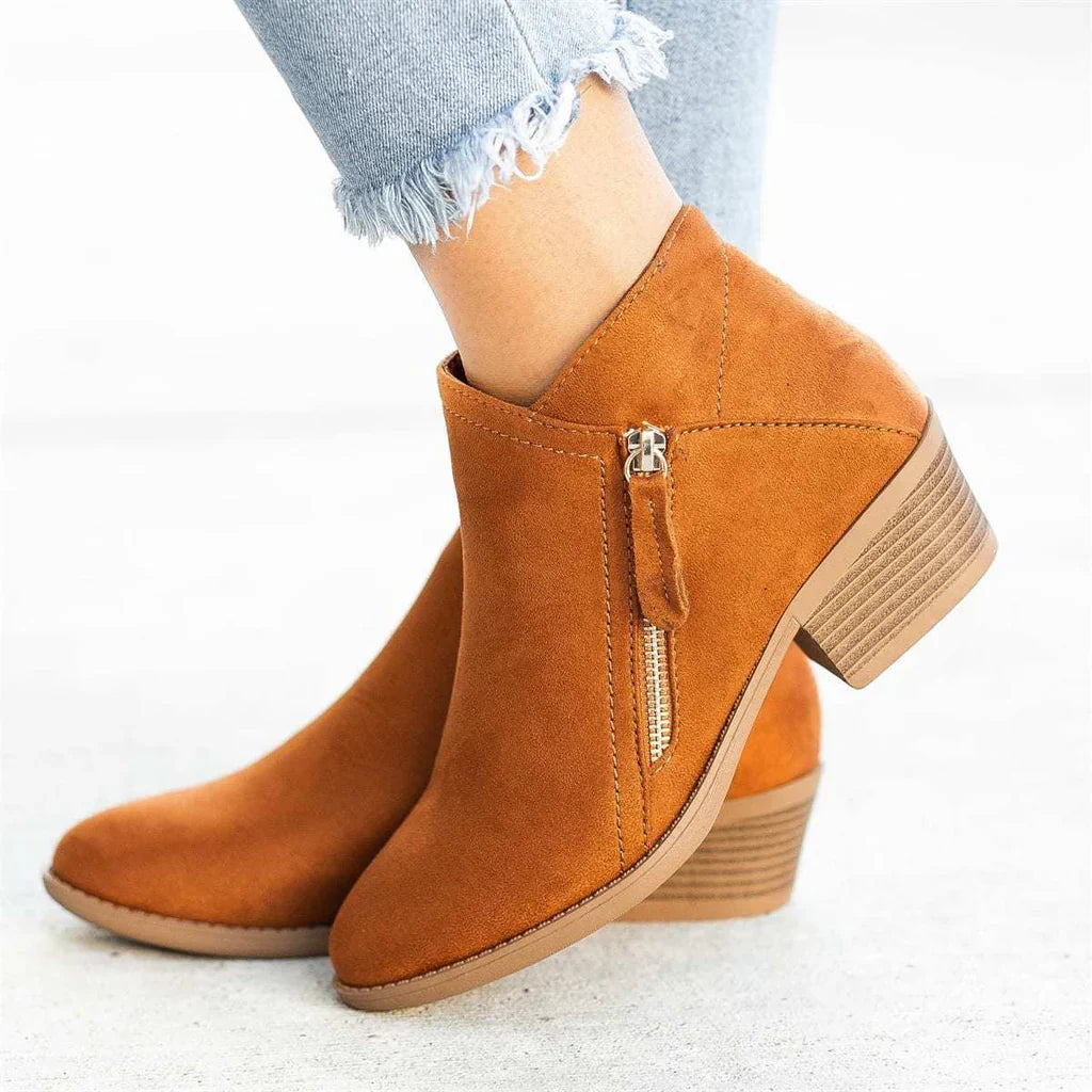 Women's Orthopedic Ankle Boots with Side Zipper and Block Heel