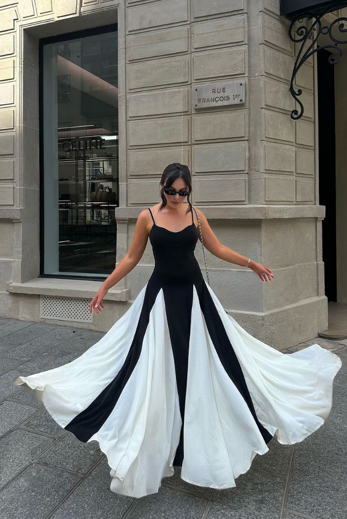 Women's Elegant Color Block Maxi Dress with Spaghetti Straps