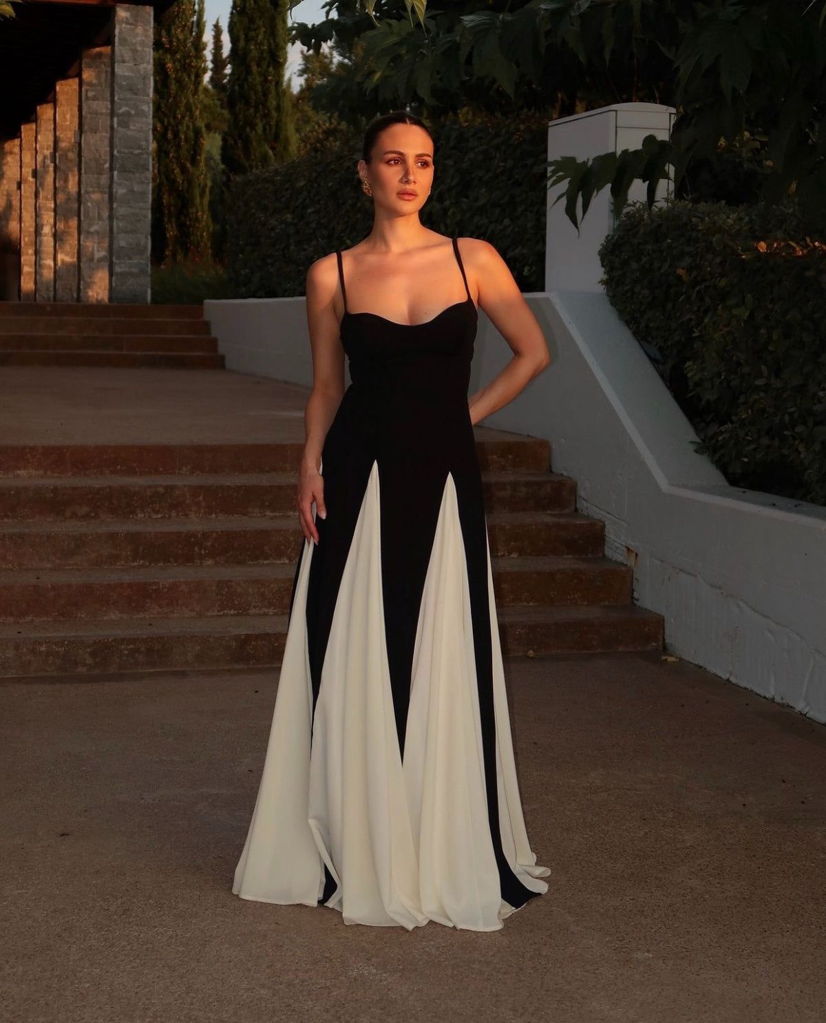 Women's Elegant Color Block Maxi Dress with Spaghetti Straps