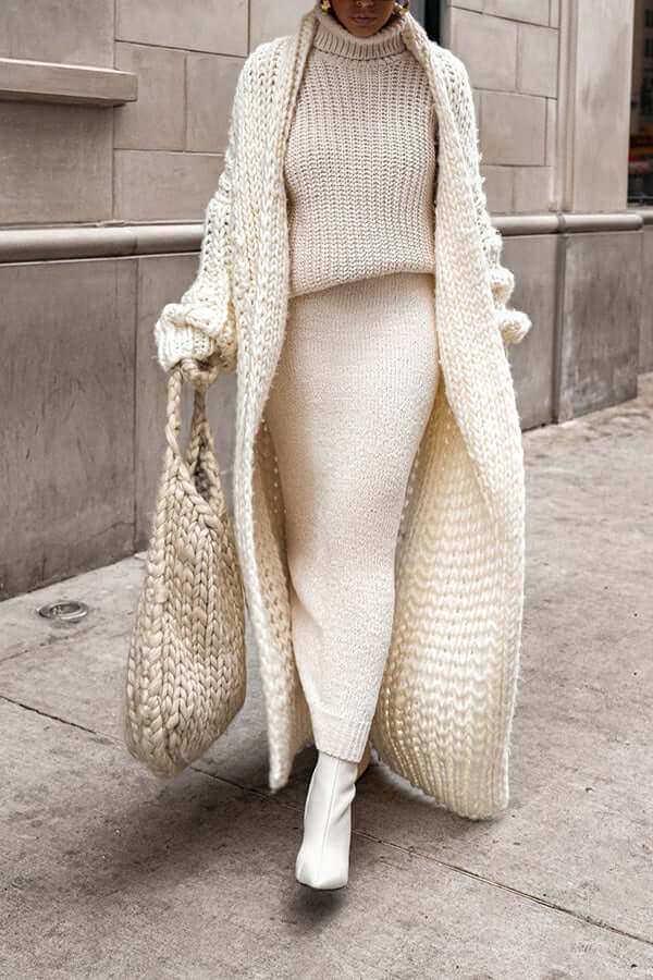 Women's Long Chunky Knit Cardigan with Oversized Cozy Fit