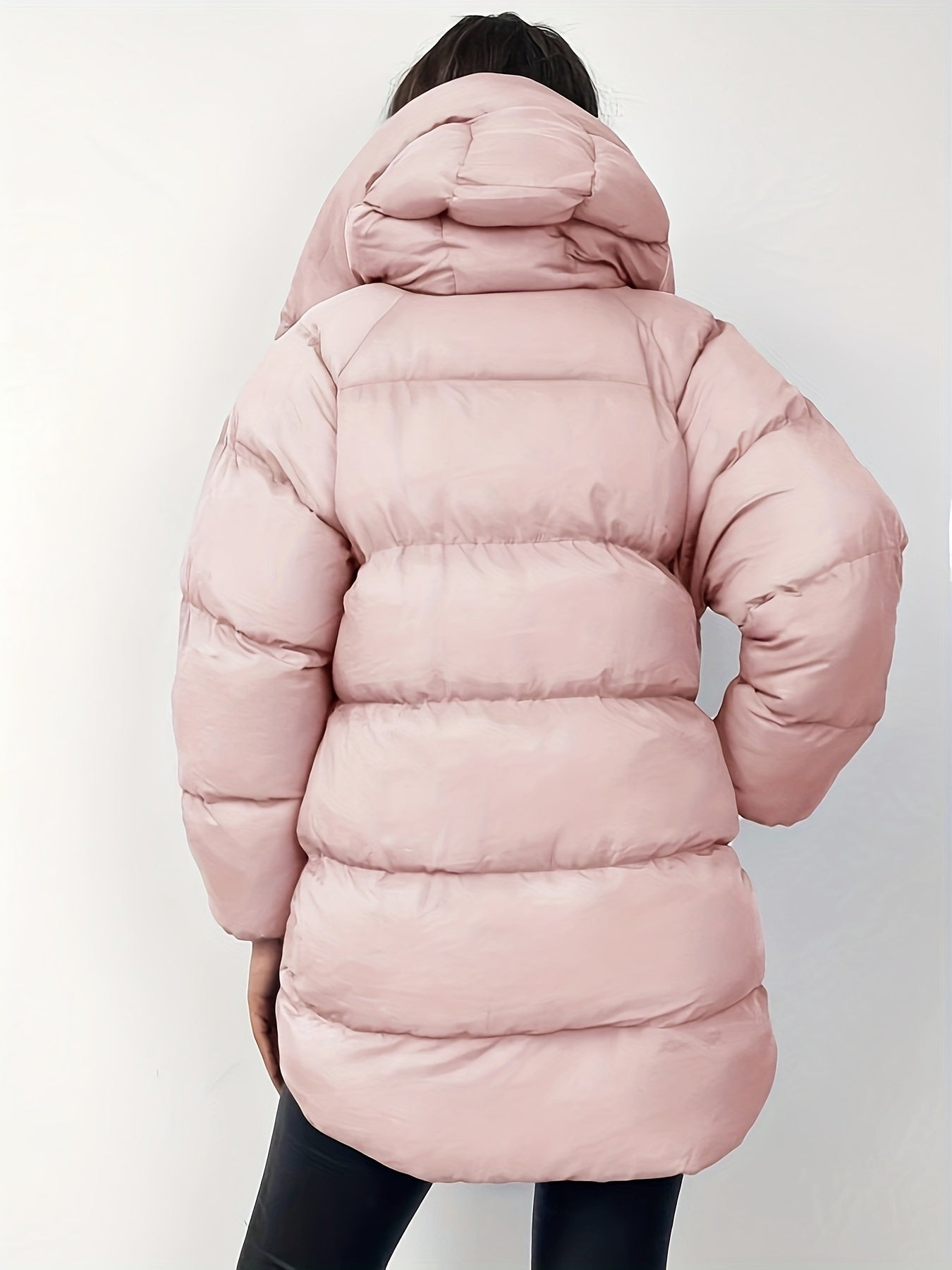 Women's Short Hooded Puffer Jacket with High Collar and Quilted Design