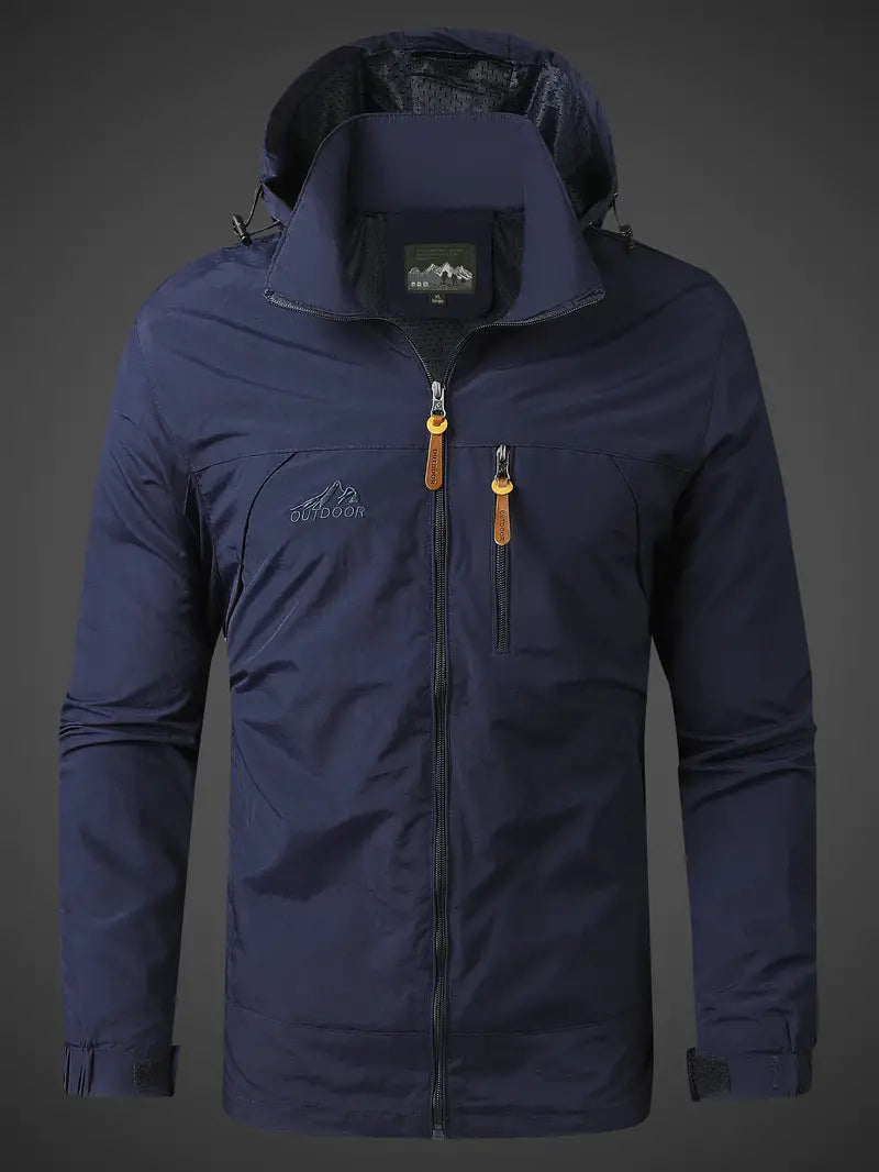 Men's Waterproof Rain Jacket with Hood and Zip Pockets for Outdoors