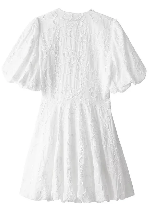 Women's Short Puff Sleeve Mini Dress with Textured Detail