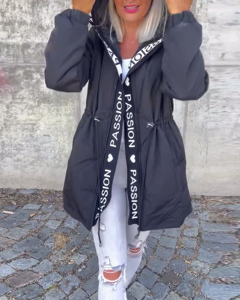 Women's Casual Zip-Up Jacket with Drawstring Waist