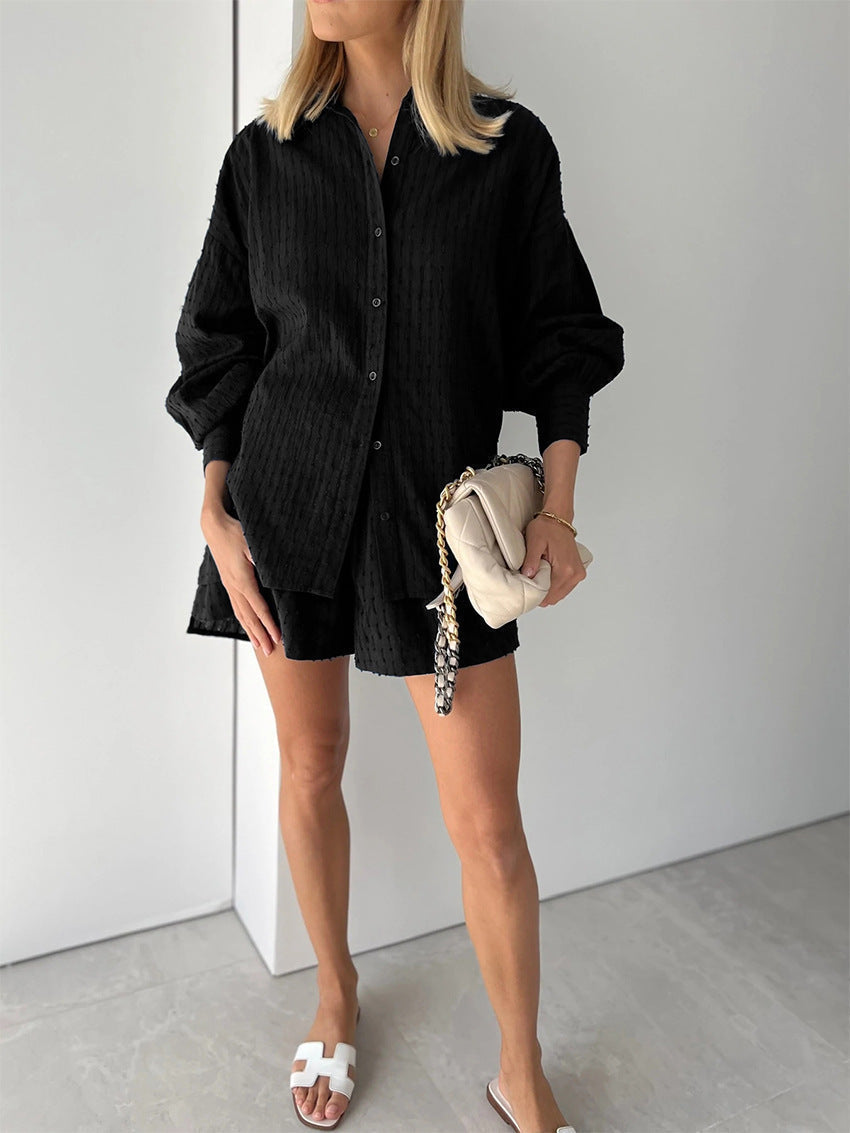 Women's Button-Up Shirt and Shorts Set
