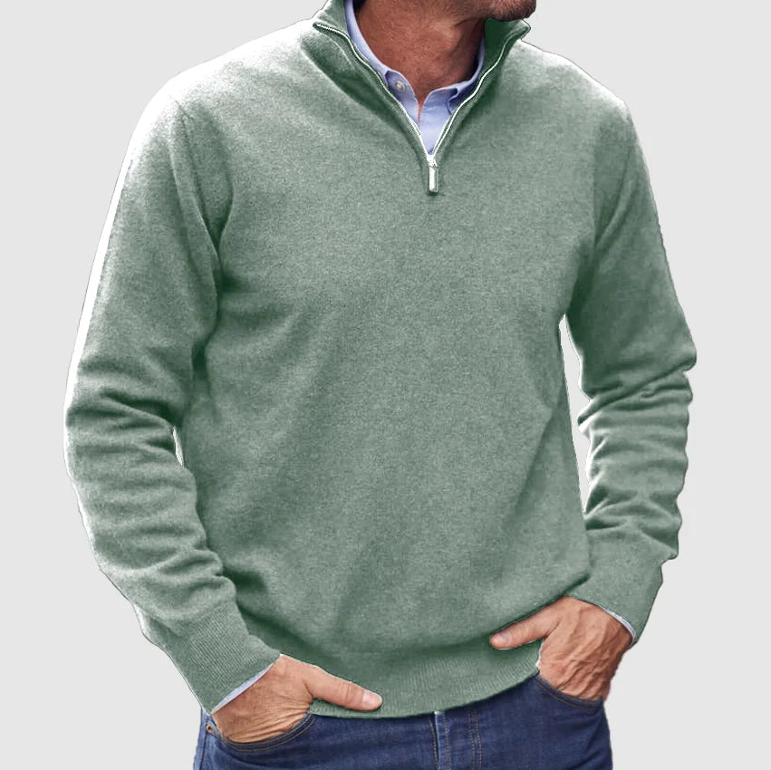 Men’s Half-Zip Knit Jumper with Stand Collar and Ribbed Cuffs