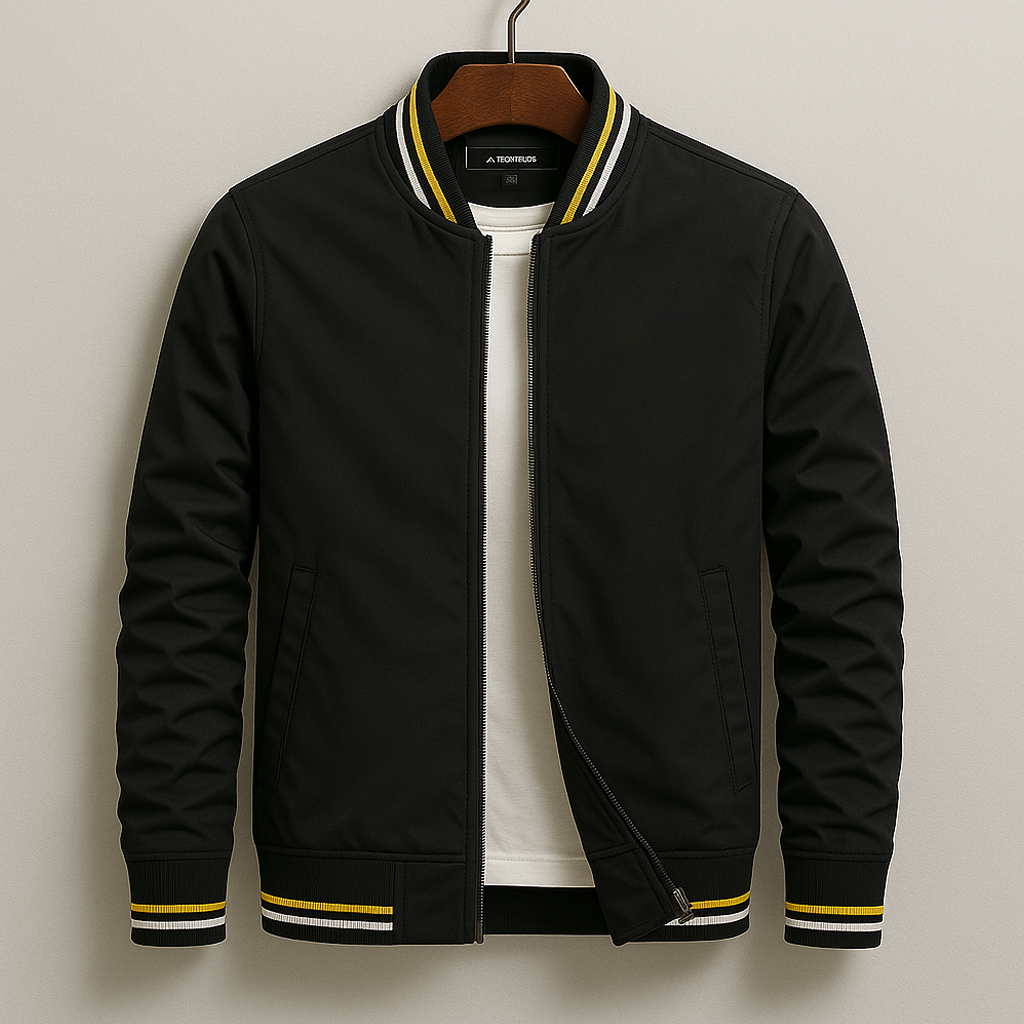 Men's Zip-Up Lightweight Bomber Jacket with Ribbed Trim