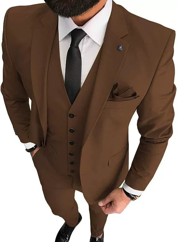 Men's 3-Piece Slim Fit Suit Set with Classic Notch Lapel