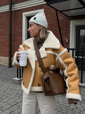 Women's Short Oversized Winter Jacket with Contrast Trim Design