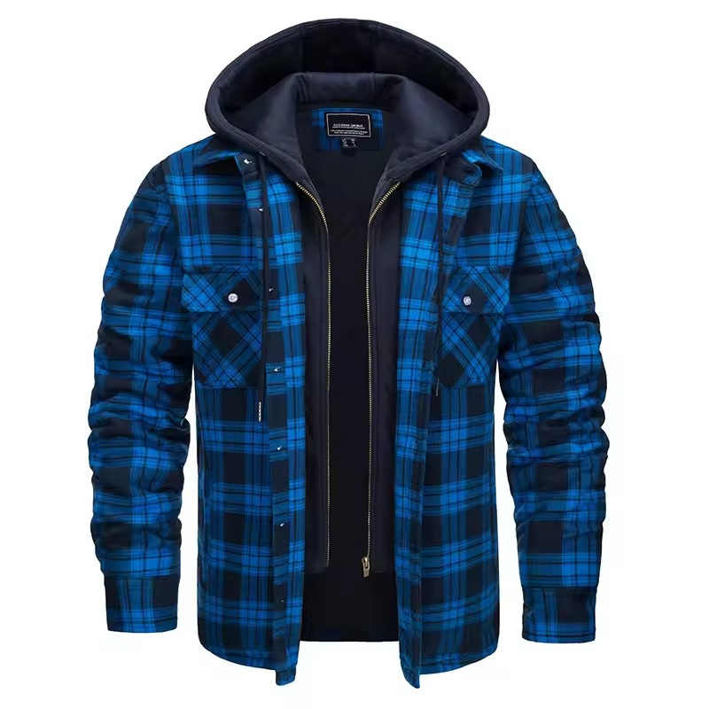 Men's Plaid Hooded Bomber Jacket with Quilted Lining