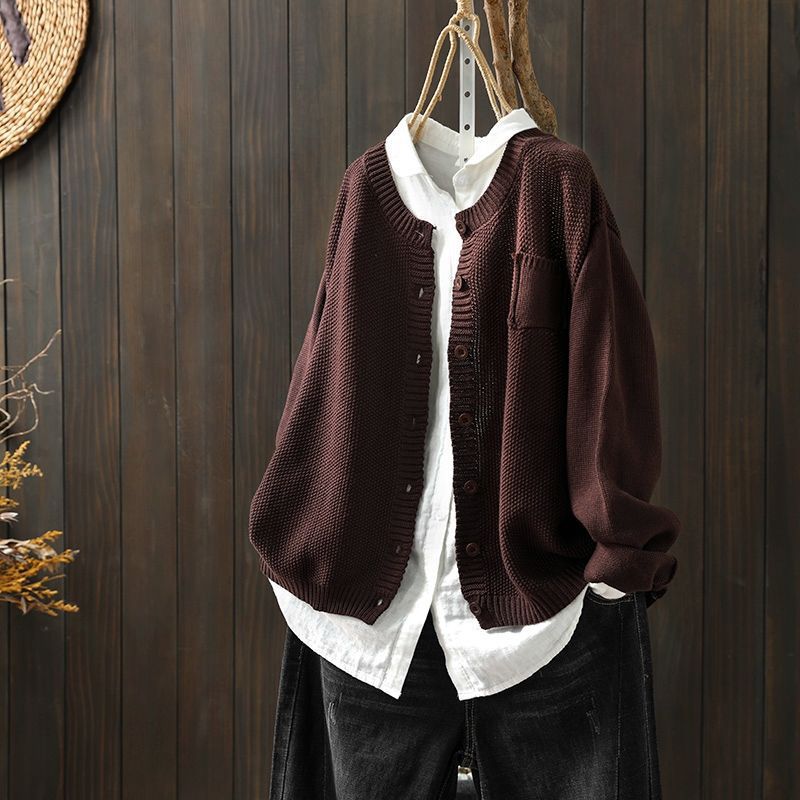 Women's Oversized Knit Cardigan with Pocket and Button Front