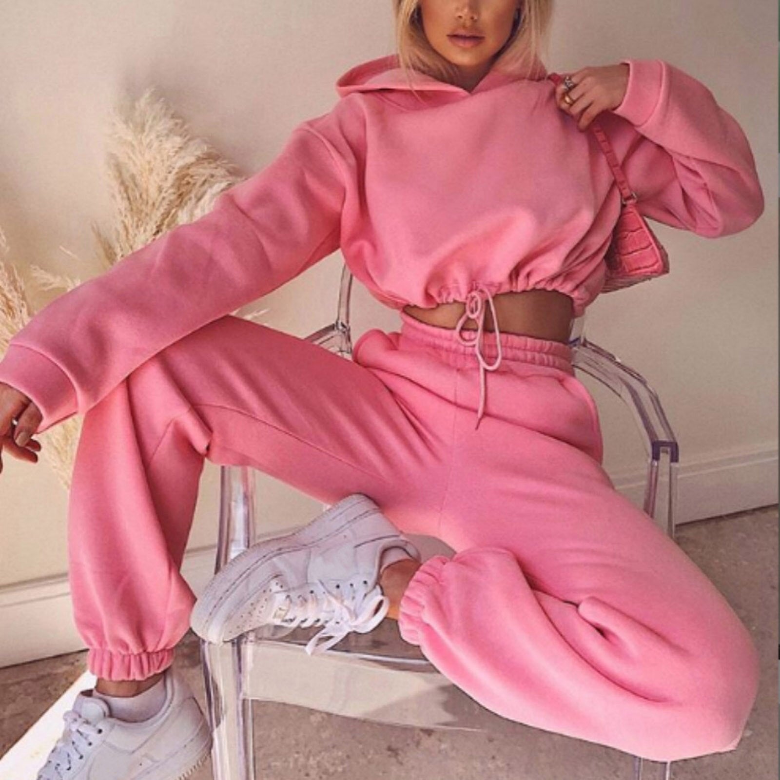 Women's 2-Piece Tracksuit Loungewear with Drawstring Jogger Pants