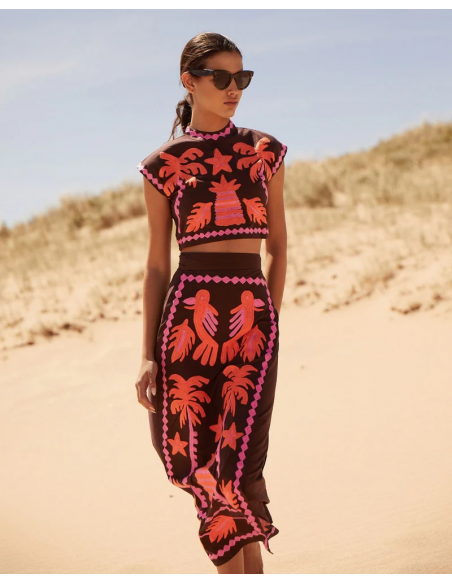 Women's Embroidered Crop Top and High-Waisted Skirt Two-Piece Set