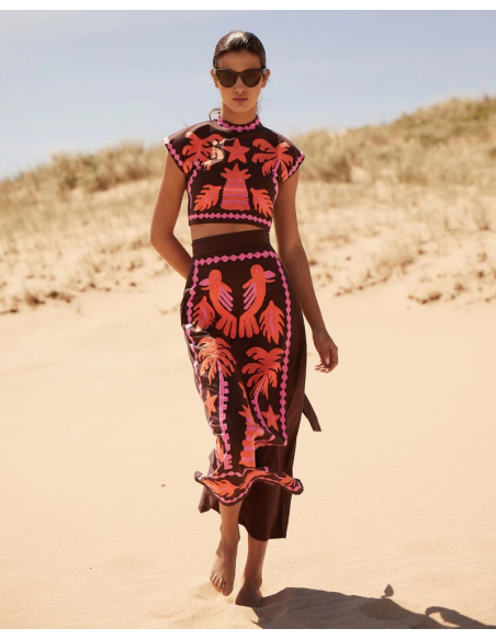Women's Embroidered Crop Top and High-Waisted Skirt Two-Piece Set