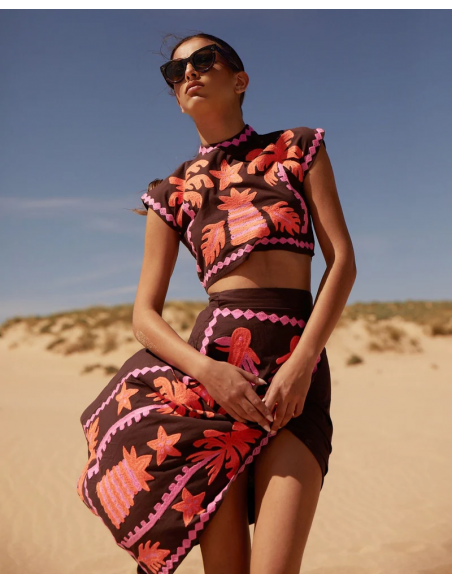 Women's Embroidered Crop Top and High-Waisted Skirt Two-Piece Set
