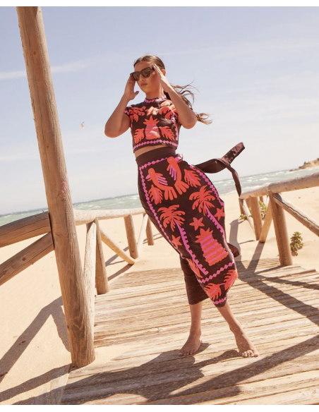 Women's Embroidered Crop Top and High-Waisted Skirt Two-Piece Set