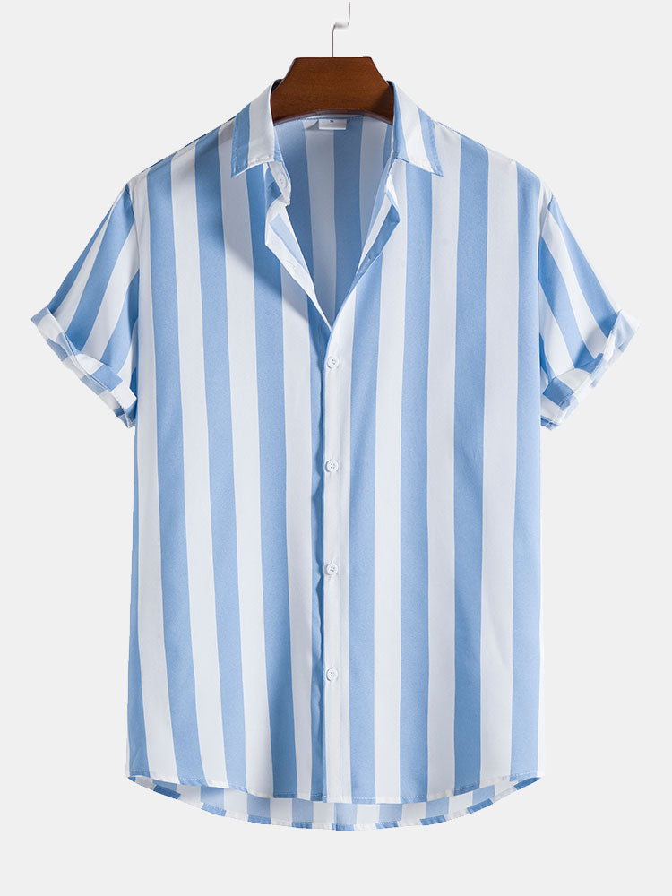 Men's Striped Button Shirt and Swim Shorts Two Piece Set