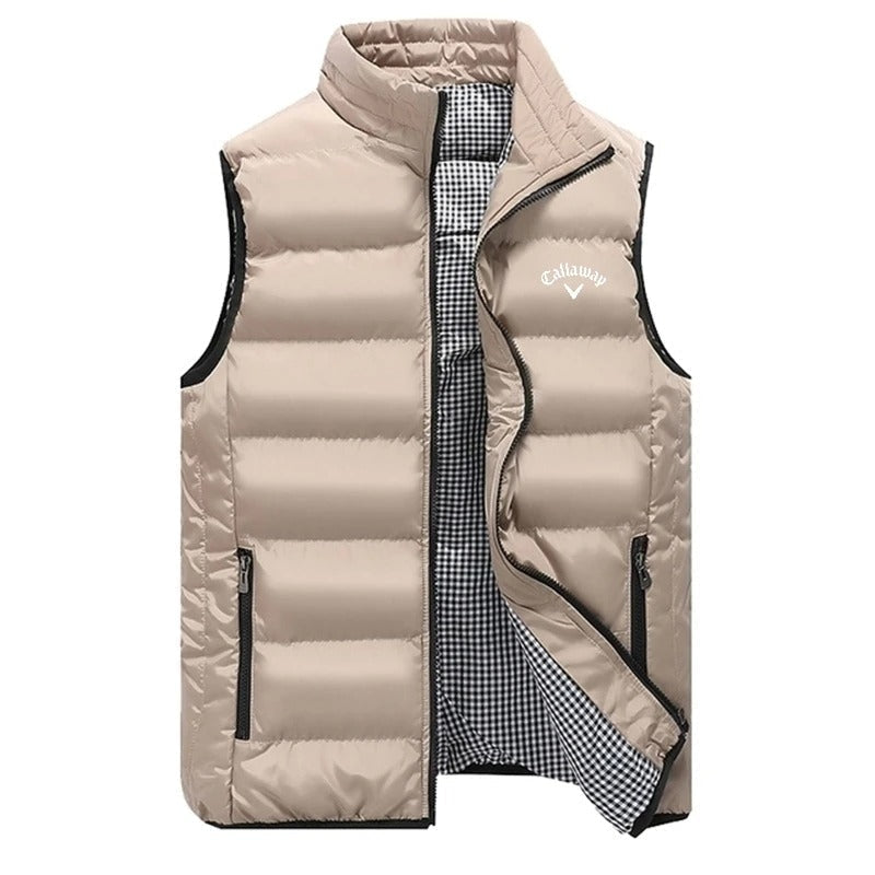 Men's Lightweight Quilted Puffer Vest with High Collar and Zip Pockets