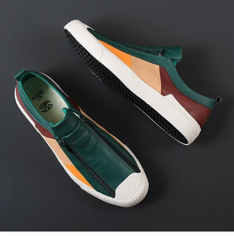 Men's Slip-On Casual Sneakers with Side Zipper and Contrast Panels
