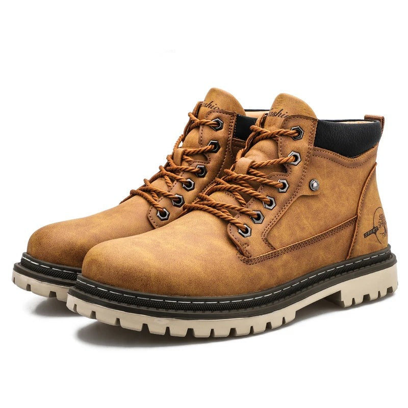 Men’s Lace-Up Ankle Boots with Rugged Outsole and Padded Collar