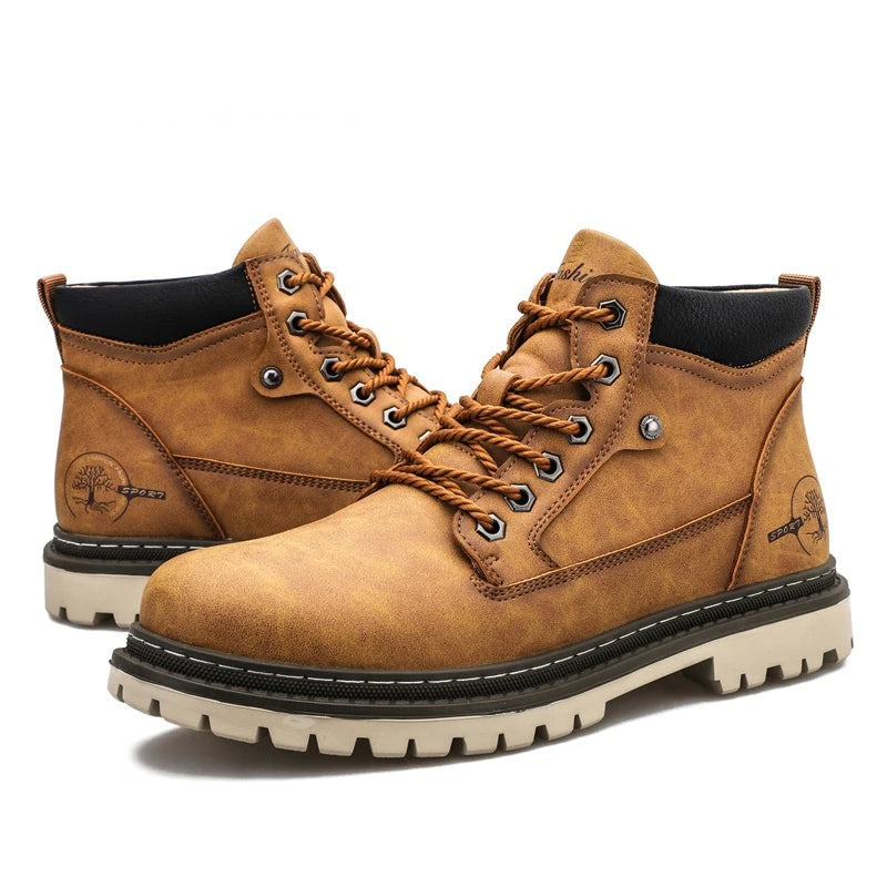 Men’s Lace-Up Ankle Boots with Rugged Outsole and Padded Collar