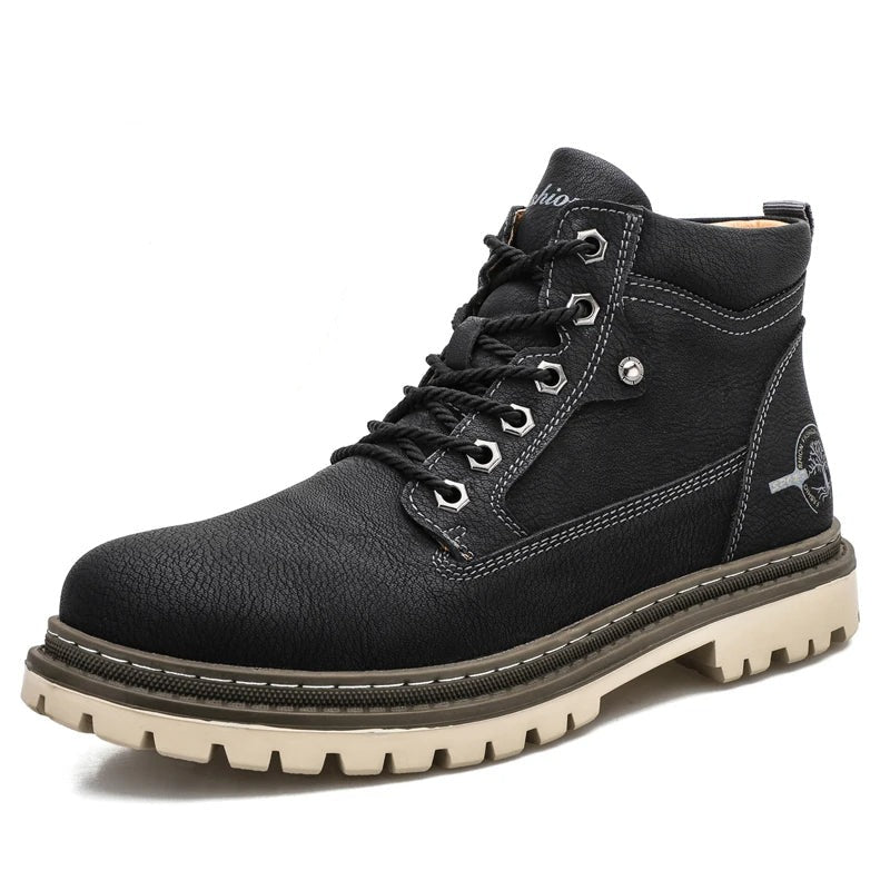Men’s Lace-Up Ankle Boots with Rugged Outsole and Padded Collar