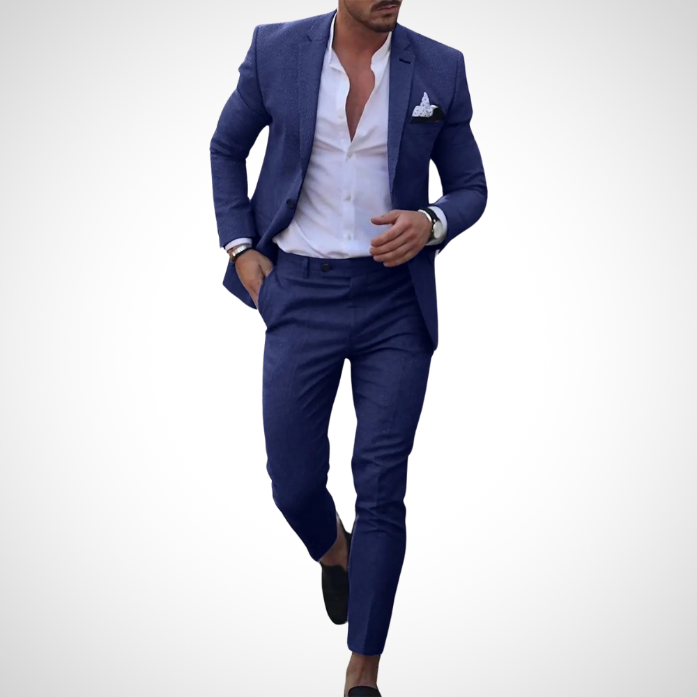 Men's Slim Fit Two-Piece Suit Set with Wrinkle-Resistant Finish