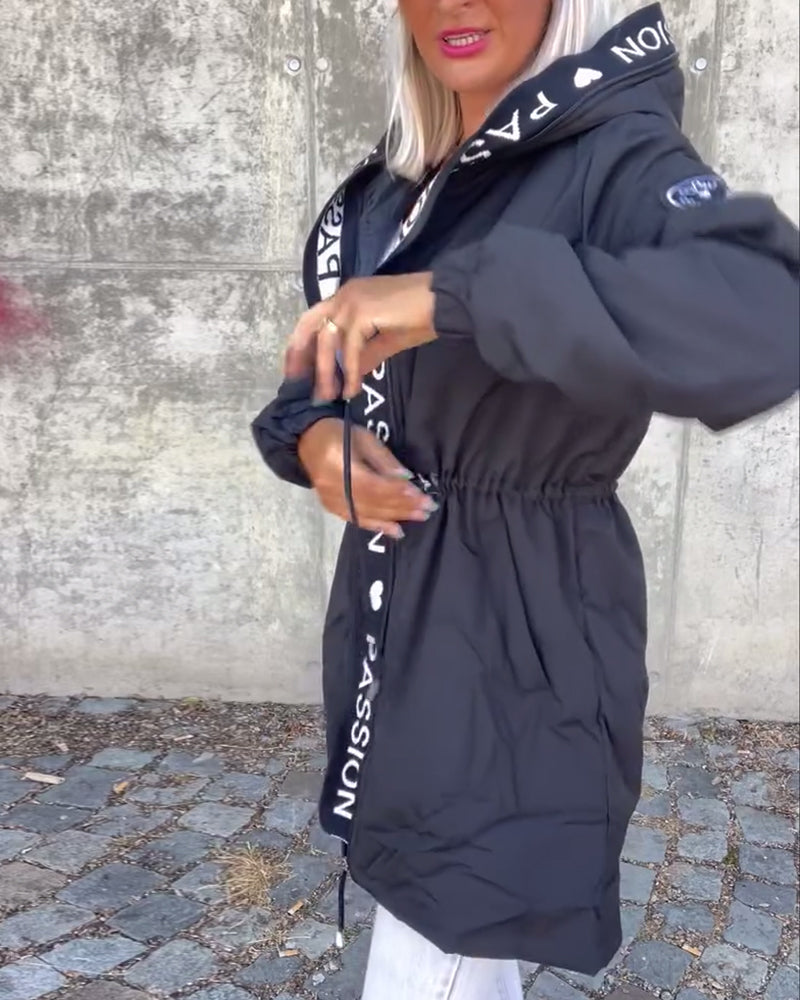 Women's Casual Zip-Up Jacket with Drawstring Waist