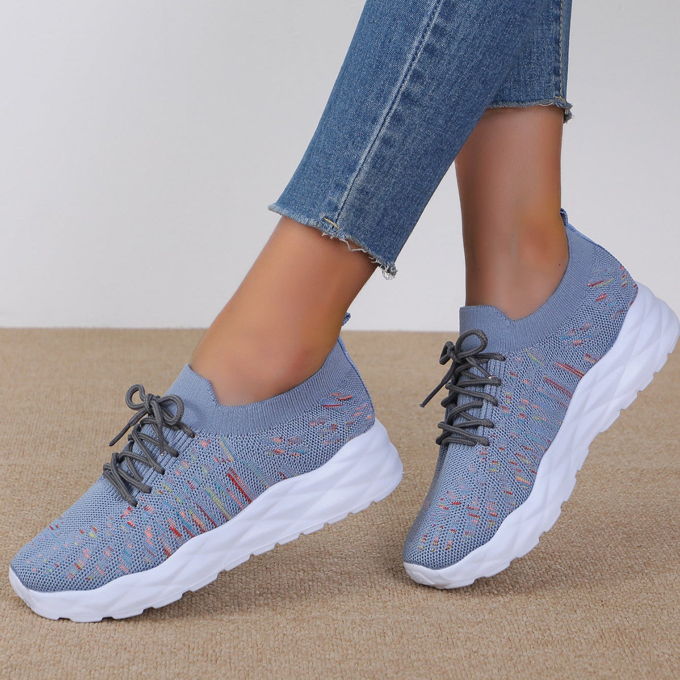 Women's Lace Up Low Cut Sneakers with Cushioned Sole and Mesh Upper