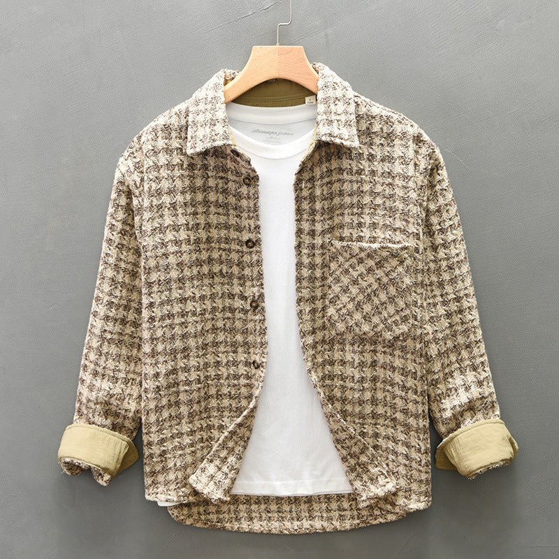 Men's Casual Long Sleeve Overshirt with Textured Check Pattern