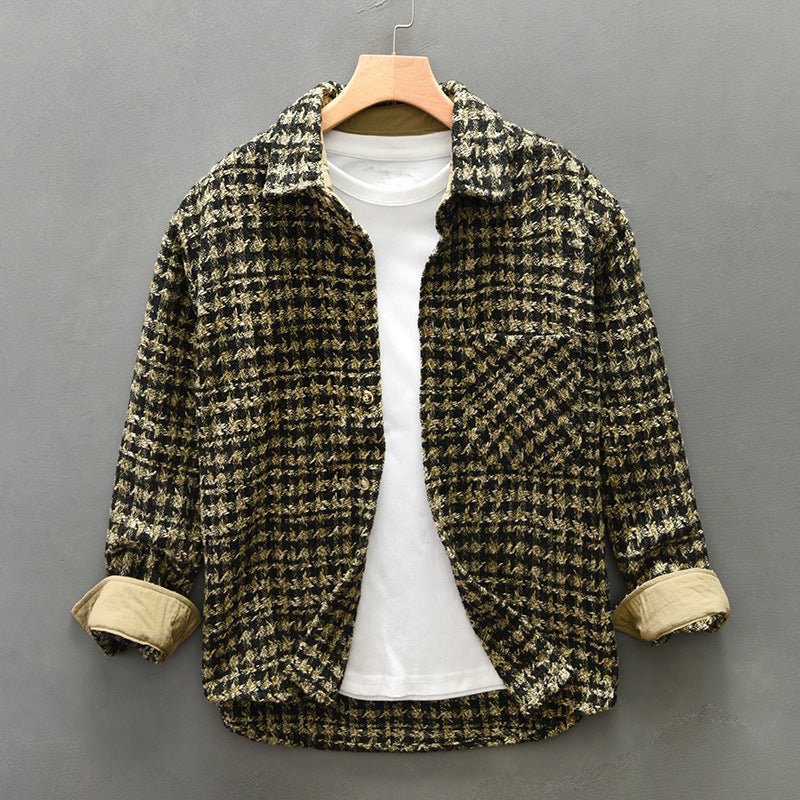 Men's Casual Long Sleeve Overshirt with Textured Check Pattern