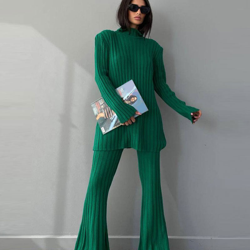 Women's 2-Piece Co-ord Loungewear Set with Ribbed Flared Pants