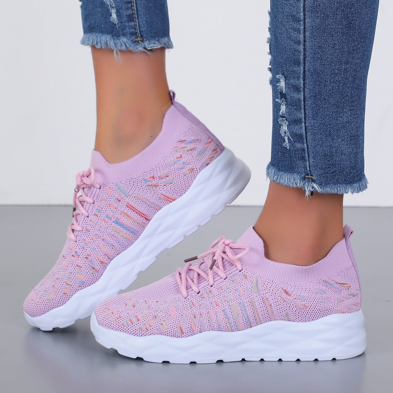 Women's Lace Up Low Cut Sneakers with Cushioned Sole and Mesh Upper