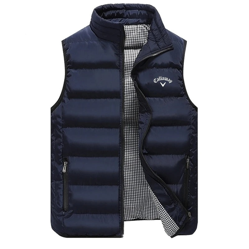 Men's Lightweight Quilted Puffer Vest with High Collar and Zip Pockets
