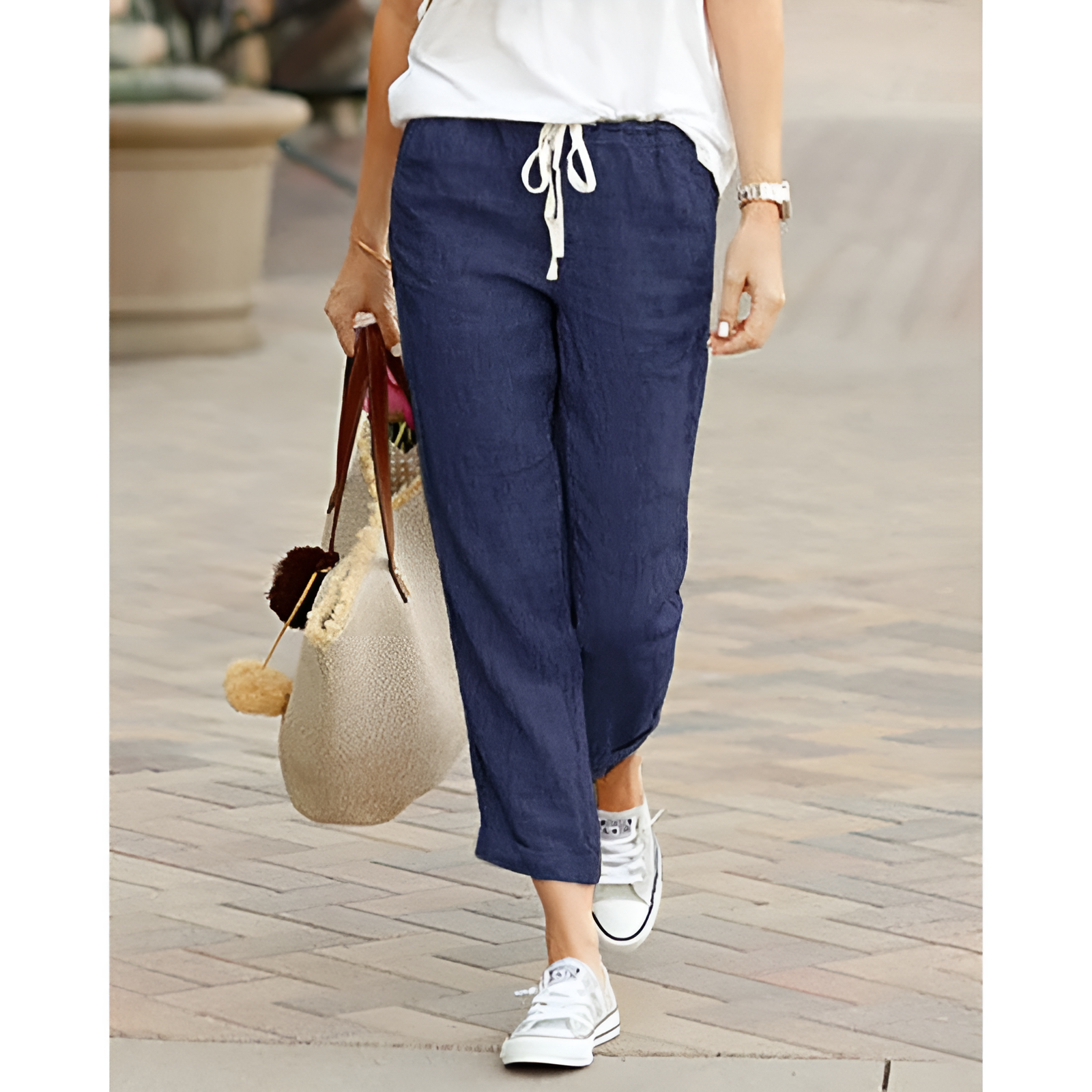Women's Relaxed Fit Casual Trousers with Drawstring Waistband