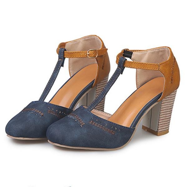Women's T-Strap Block Heel Retro Sandals with Adjustable Strap