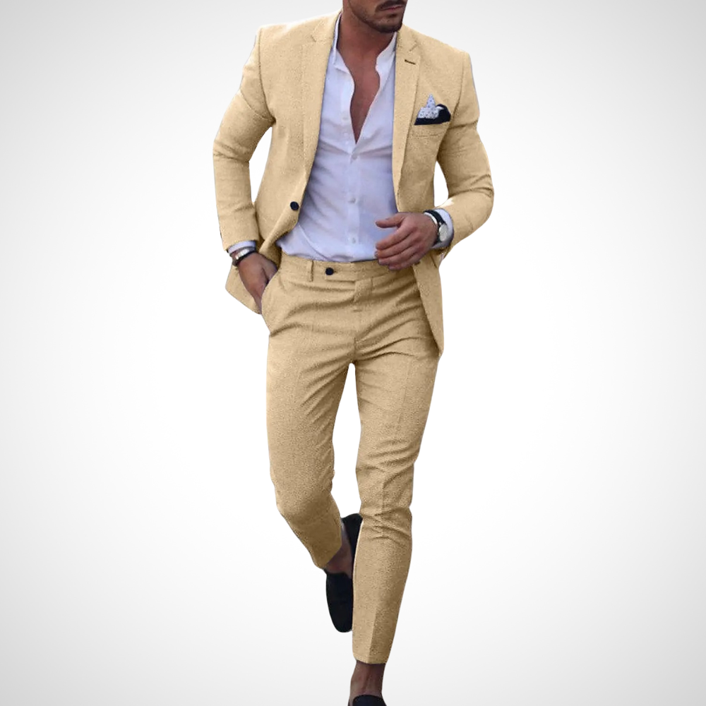 Men's Slim Fit Two-Piece Suit Set with Wrinkle-Resistant Finish