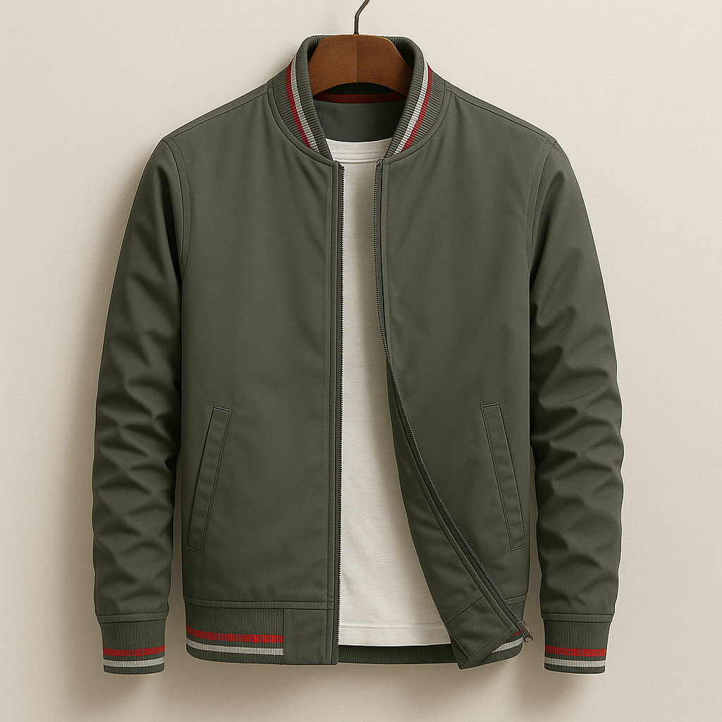 Men's Zip-Up Lightweight Bomber Jacket with Ribbed Trim