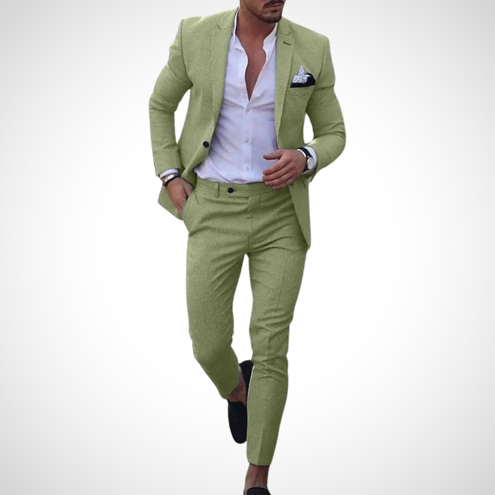 Men's Slim Fit Two-Piece Suit Set with Wrinkle-Resistant Finish