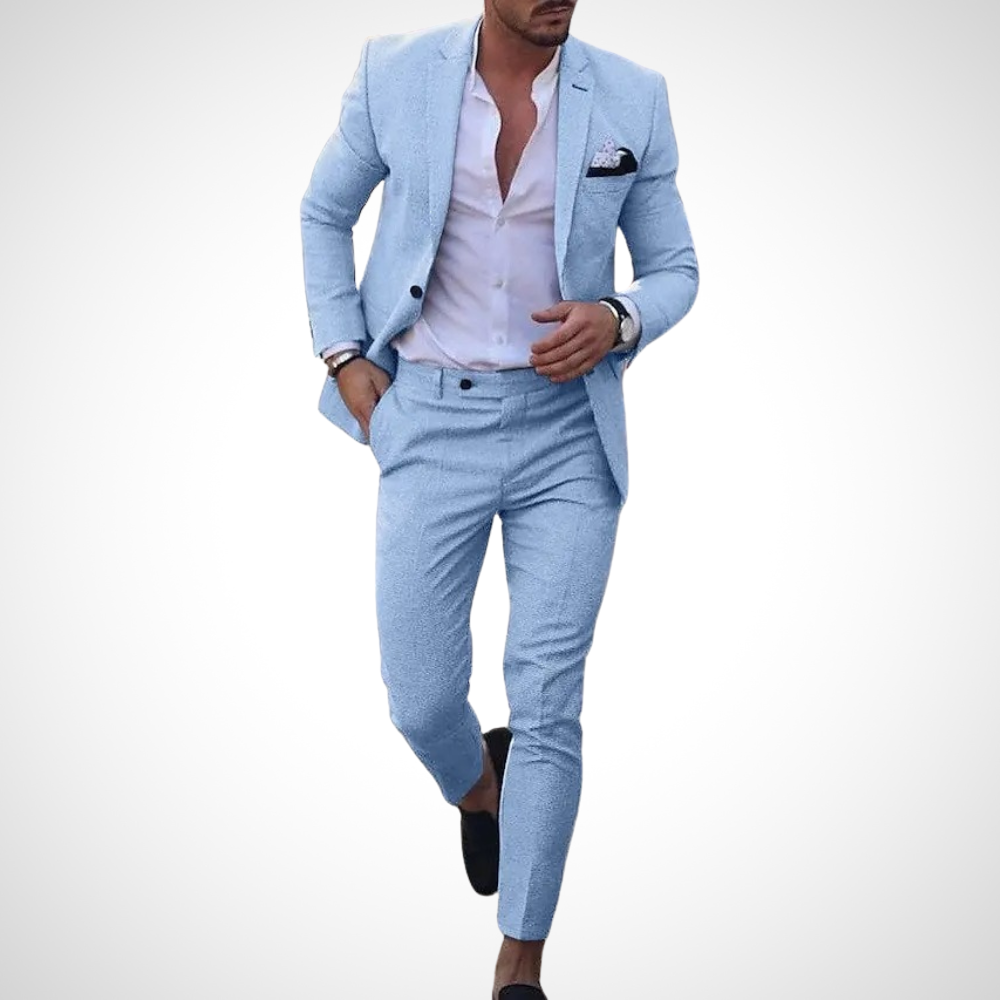 Men's Slim Fit Two-Piece Suit Set with Wrinkle-Resistant Finish