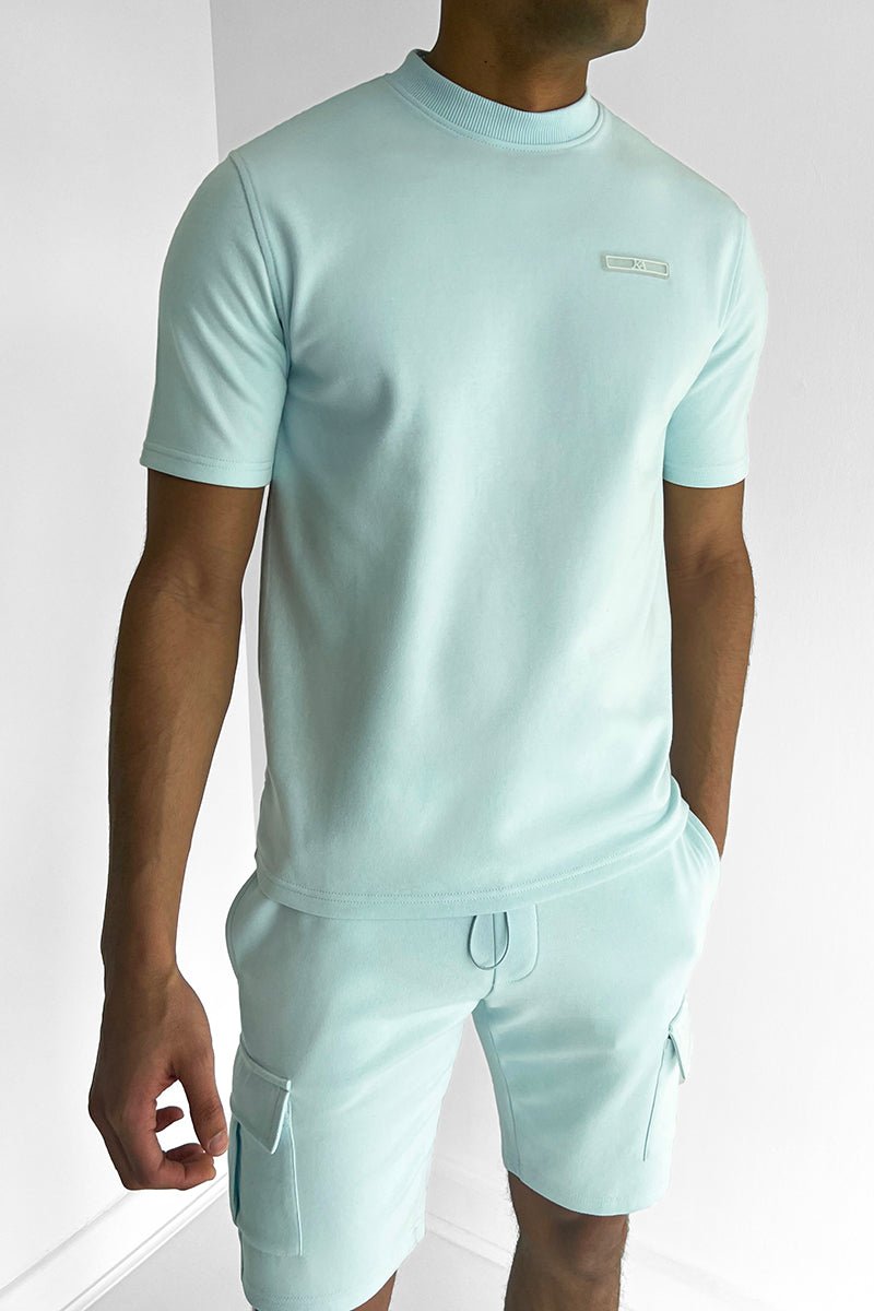 Men’s Two Piece T-Shirt and Cargo Shorts Set with Crew Neck and Pocket Detail