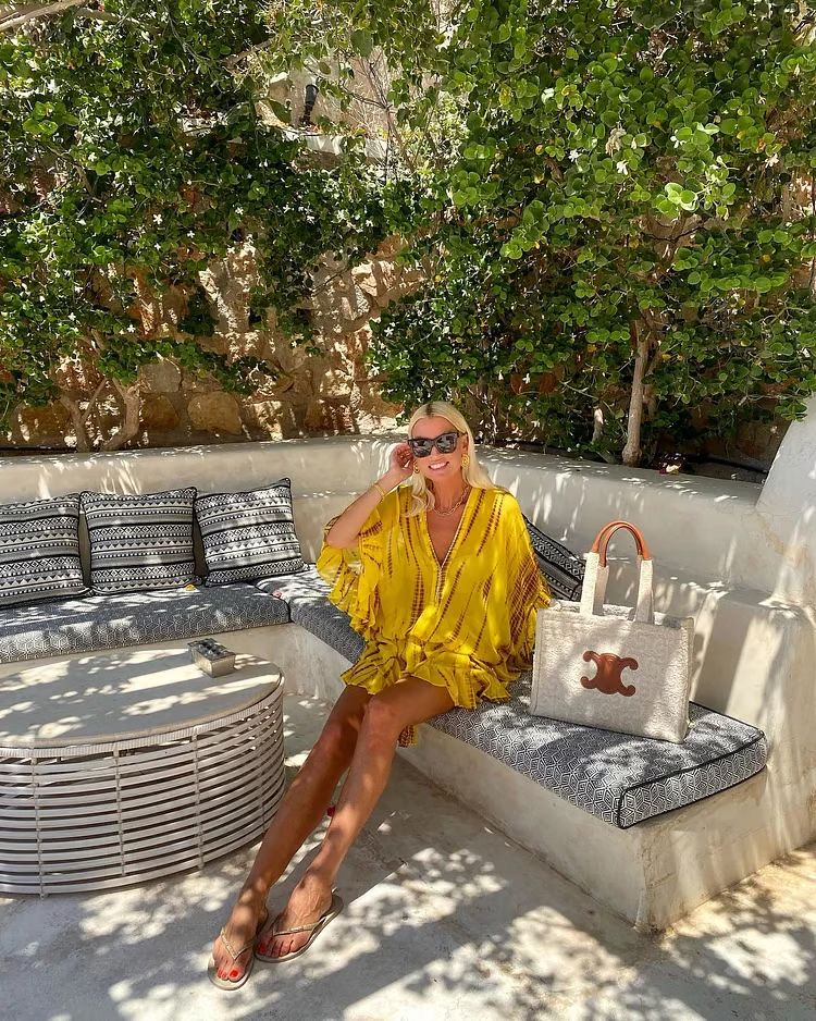 Women's Yellow Puff-Sleeve Mini Dress with Ombre Print