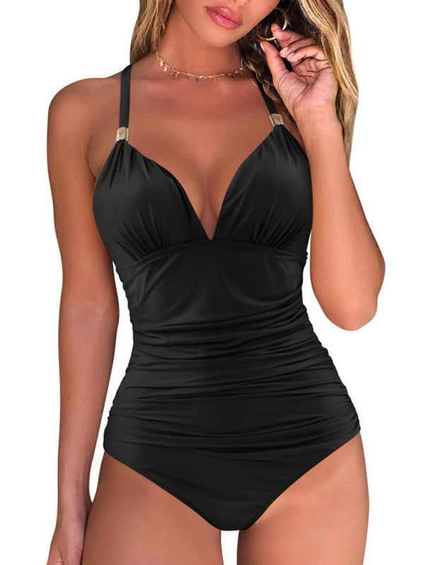 Women's Leopard Print Halter One-Piece Swimsuit