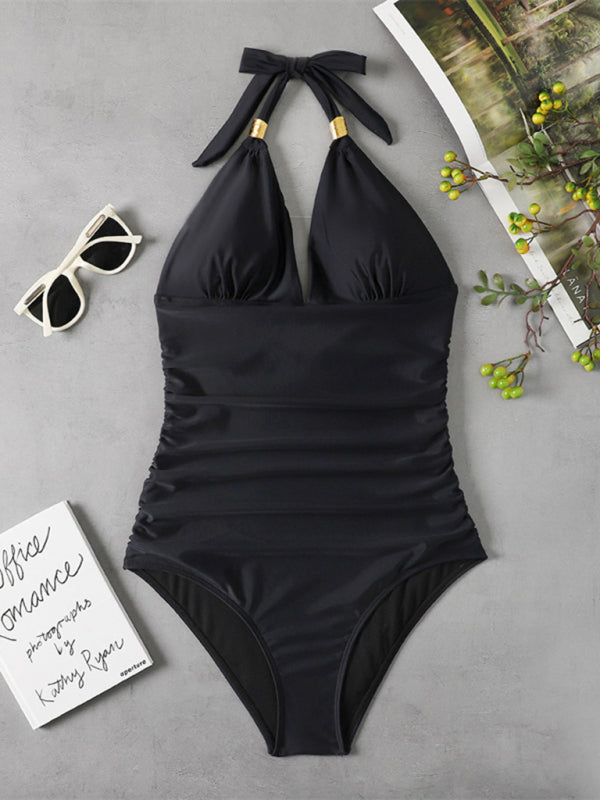 Women's Leopard Print Halter One-Piece Swimsuit