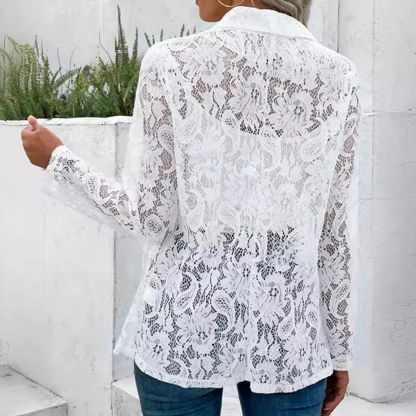 Women's Long-Sleeve Lace Blazer with Open Front