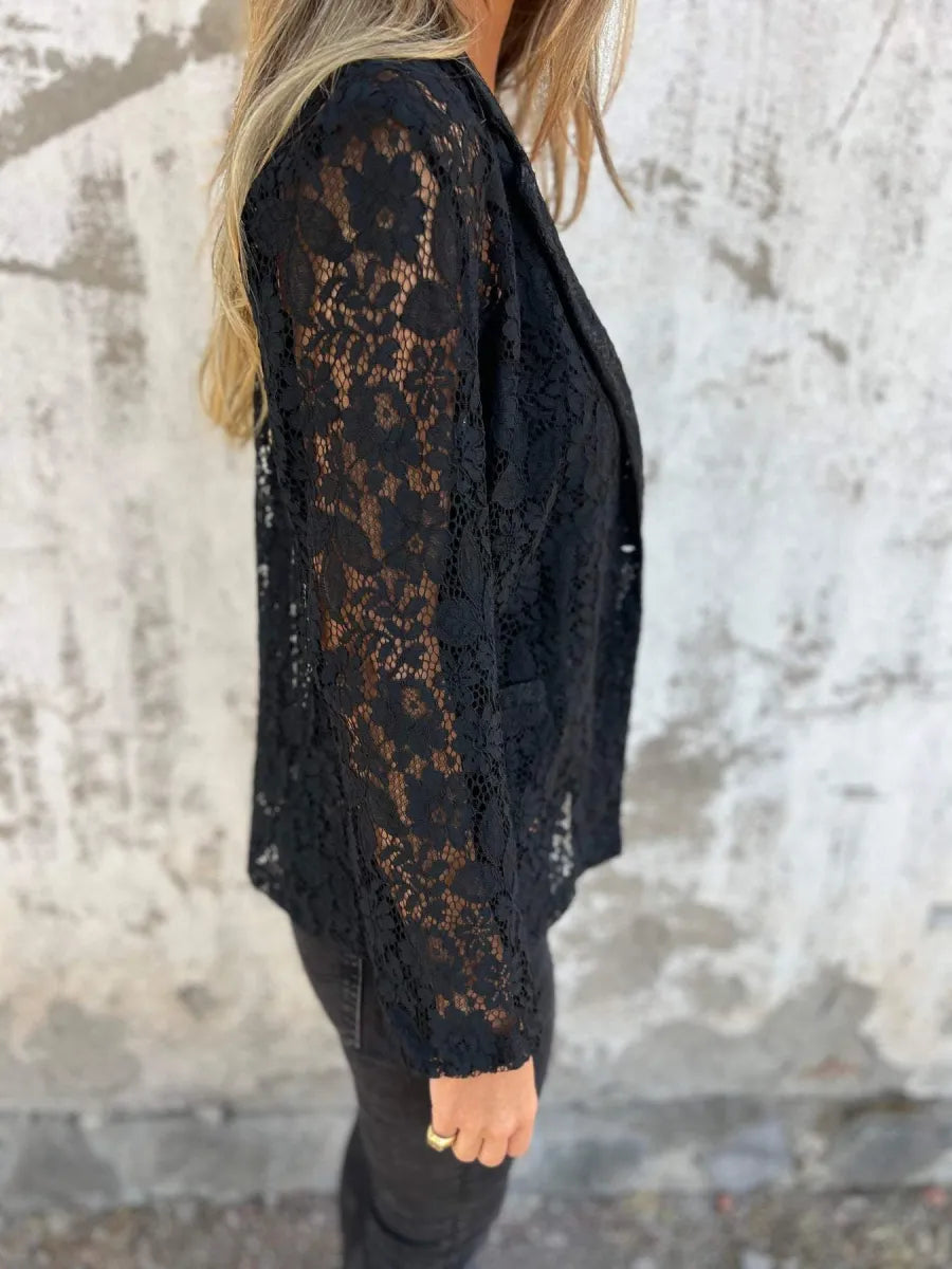Women's Long-Sleeve Lace Blazer with Open Front